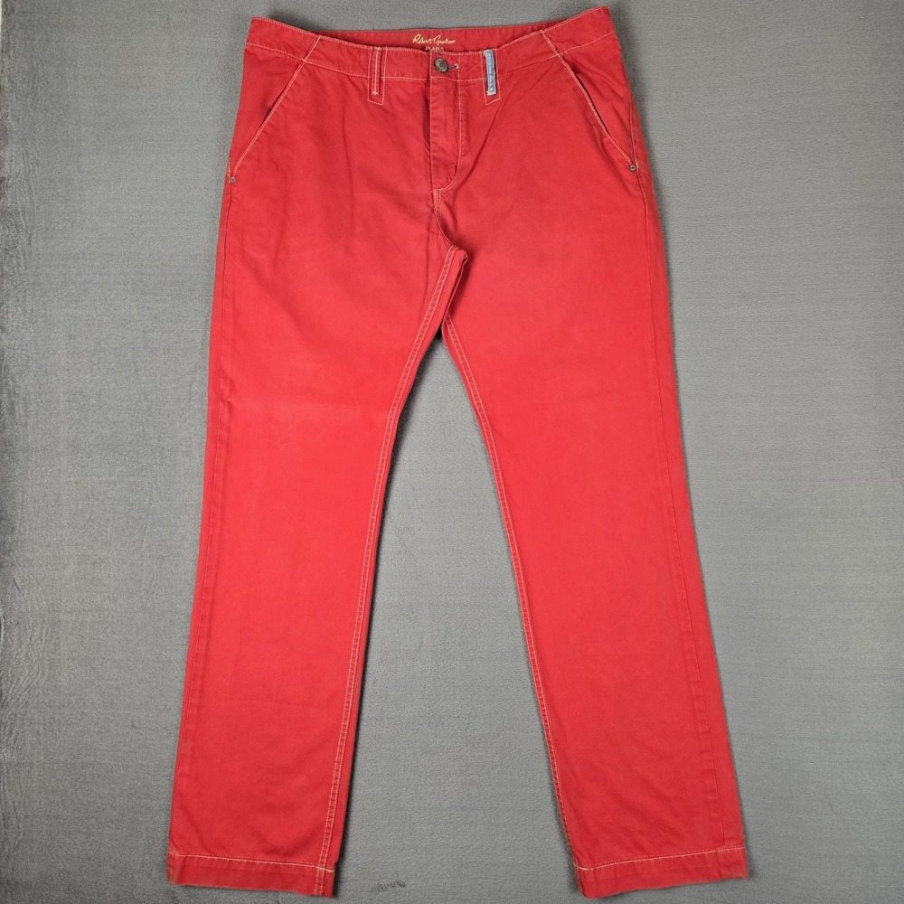 Robert Graham Jeans Mens 38x34 Red Classic Yates‎ Denim Pants Cotton Colorful